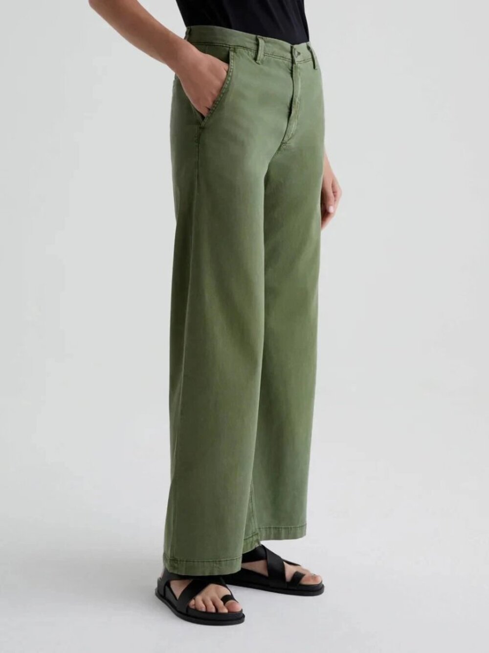 New AG CADEN WIDE LEG Tailored Fit Pants High Rise Chino Trouser Sulfur Green 32 - Picture 4 of 11